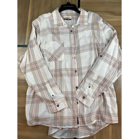 Magellan Outdoors Tops - Magellan Outdoors Womens XXL Boyfriend Fit Plaid Button Down Shirt Cream Pink